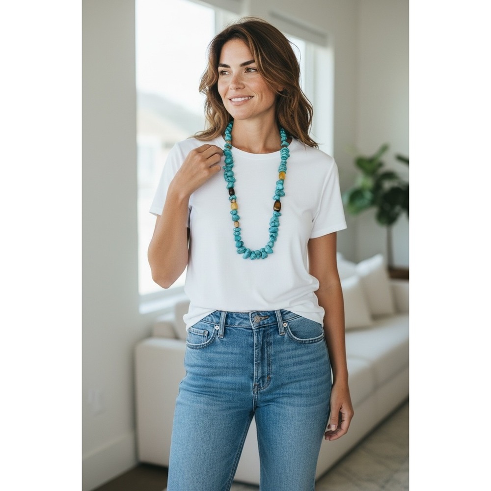 AIL‎ Aluma Chunky Turquoise Beaded Necklace Sterling Silver Clasp Statement